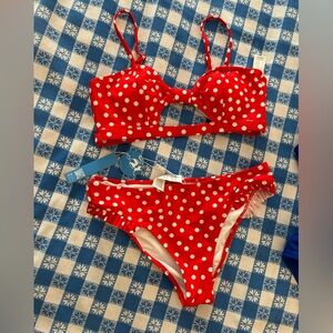 NWT Cupshe Red & White Polka Dot Bikini w Ruffle trim